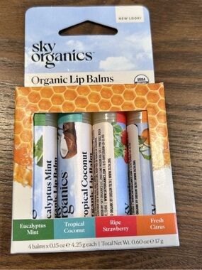 Sky Organics Organic Lip Balm w Beeswax - Mint, Coconut, Strawberry & Citrus